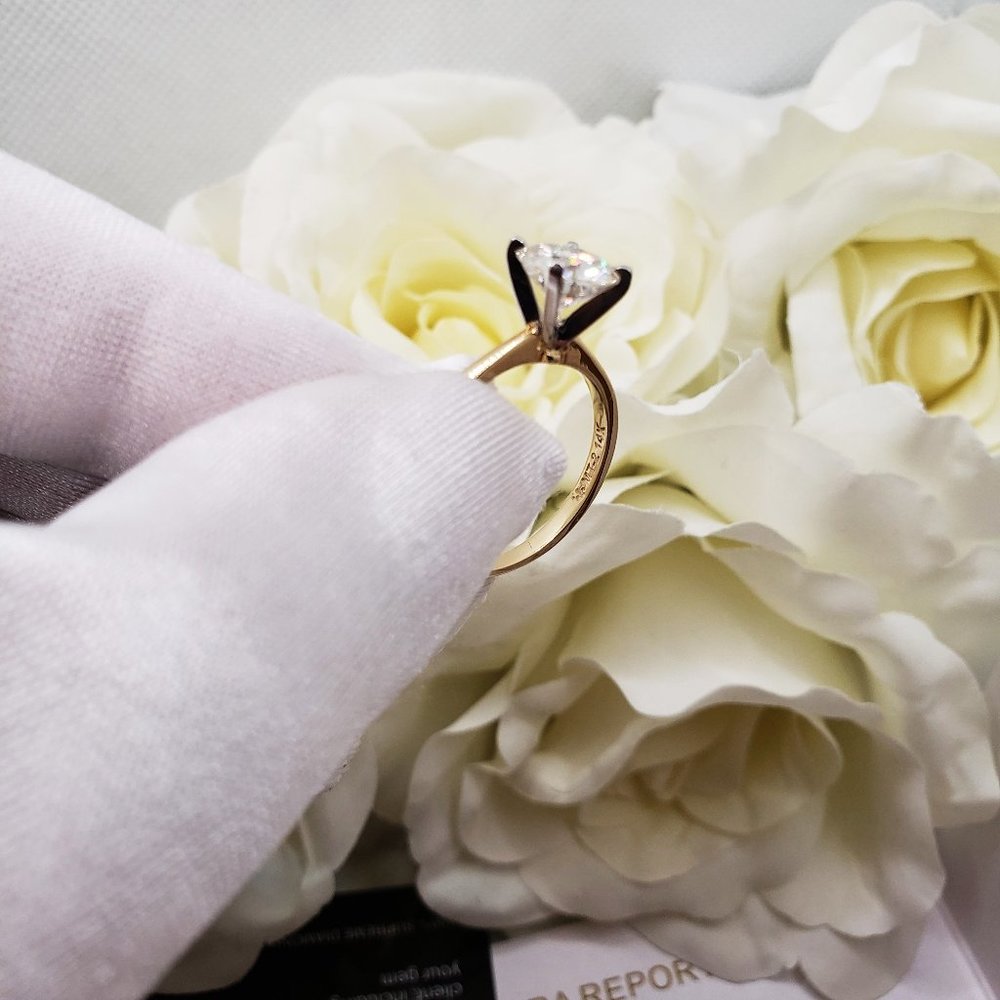 14K  Solid Yellow Gold 2 Carats Round Moissanite Solitaire Engagement Ring D-FL - Picture 5 of 7